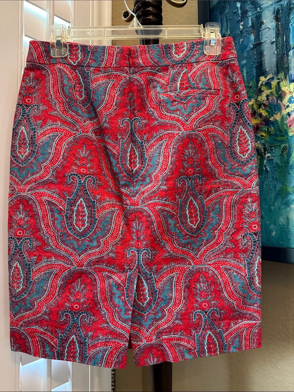 J. Crew Red & Teal Paisley Pencil Skirt - Picture 2 of 8